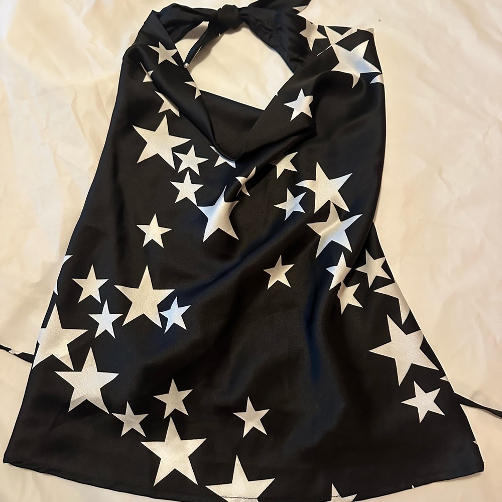 Black and White Star Print Halter Top